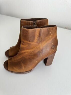 Timberland Women's Tan Brown Leather Open-Toe Ankle Booties - Size 7